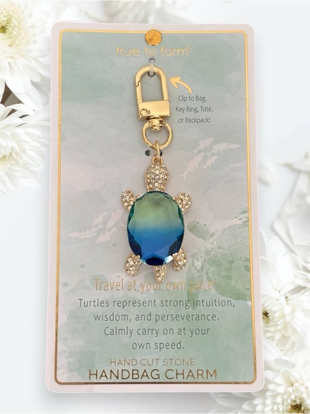 NEW True to Form Turtle Handbag Charm with Blue-Green Crystal